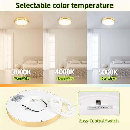 hykolity 9 Inch Selectable CCT LED Round Flat Panel Light,1800LM,2 Pack | 18W 3000K/4000K/5000K, Edge-Lit Flush Mount Ceiling Light Fixture for Kitchen, Bedroom, Laundry and Closet Room,Gold - color: Gold, size: 9 inch