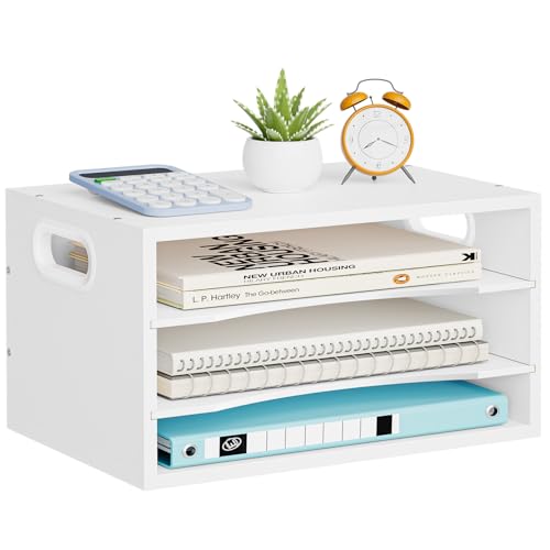 Marbrasse 3 Tier Wood Desk Organizer,Desk Paper Letter Tray Organizer，White