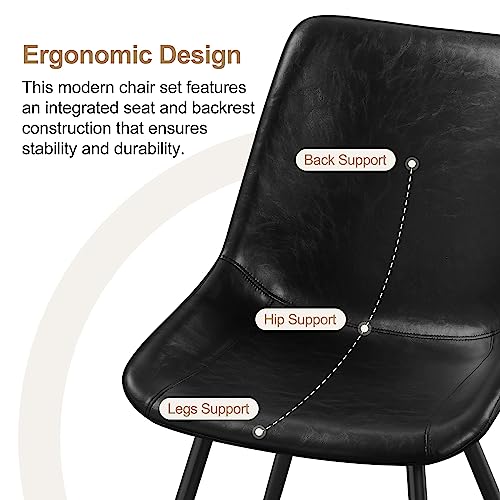 Yaheetech Dining Chairs Set of 6 Mid Century Modern Kitchen Chairs Black | Faux Leather Upholstered Dining Room Chairs with Metal Legs and Curved Backrest, Armless Side Chairs for Kitchen Living Room - color: Black, size: Set of 6