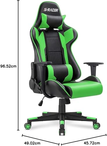 Homall Gaming Chair, Office Chair High Back Computer Chair Leather Desk Chair Racing Executive Ergonomic Adjustable Swivel Task Chair with Headrest and Lumbar Support (Green) - color: Green