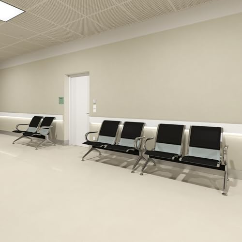 Kinfant Waiting Room Chairs Set- 2-Seat PU Leather Office Chair Guest Reception Waiting Room Bench Furniture for Airport, Hospital, Bank, Salon, Barbershop(Black, Set of 3) - size: 6 Seat