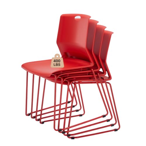 Red Stacking Conference Guest Chairs Set of 4, stackable Waiting Breakroom - color: Red, size: 4 pack