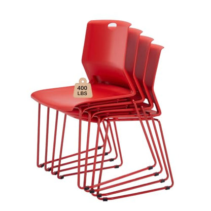 Red Stacking Conference Guest Chairs Set of 4, stackable Waiting Breakroom - color: Red, size: 4 pack