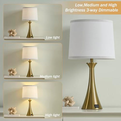 Touch Table Lamps Set of 2, 21" Bedside Lamps with USB C+A | 3 Way Dimmable Nightstand Lamps with Linen Shades, 2 LED Bulbs Included, Touch Lamp for Living Room, Bedroom and End Tables - color: Gold & White Shade