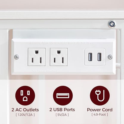 MAHANCRIS Mobile Printer Stand, 3-Tier Industrial Printer Cart with 2 AC Outlets and 2 USB Ports, Rolling Printer Table on Wheels for Home Offices Kitchen Organization Rack, White PTWT78E01 - color: White