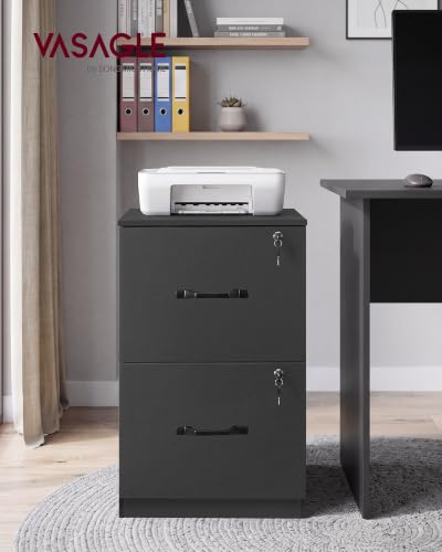 VASAGLE 2 Drawer File Cabinet with Locks, for A4, Letter Sized Documents - color: Ink Black, size: 2 Drawers