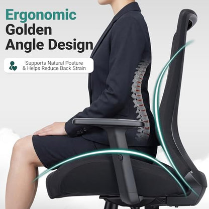 Big and Tall Home Office Desk Chair 400lb Capacity for Heavy People, Ergonomic Wide Mesh Desk Chair with Stepless Recline & Lock, 5.5" Thick Cushion, High Back, Adjustable Height & Armrests - color: Black