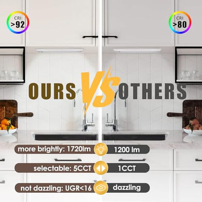 Ansen 2Packs of Under Cabinet Lighting Hardwired, 48in 26W 1720LM Dimmable Led Light for Kitchen/Closet, CRI 92+, R9 90+, 5 Color Temperature, 2700K-5000K(Warm White, Cool White, Daylight) - size: 48 inch