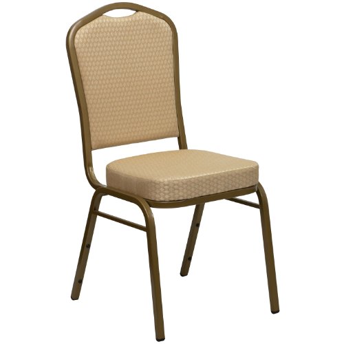 Flash Furniture Hercules Fabric Crown Back Stackable Banquet Chair, Beige | Gold Frame, Fabric Upholstery - color: Beige Patterned Fabric/Gold Frame, size: Set of 1