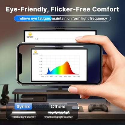 Syrinx 16.7" Monitor Light Bar, No Screen Glare USB LED Screen Lamp | 1200LM Eye Care Light, Touch & Gesture Control, Stepless Dimming, Compatible with Flat & Curved Monitors for Home Office - color: Gray