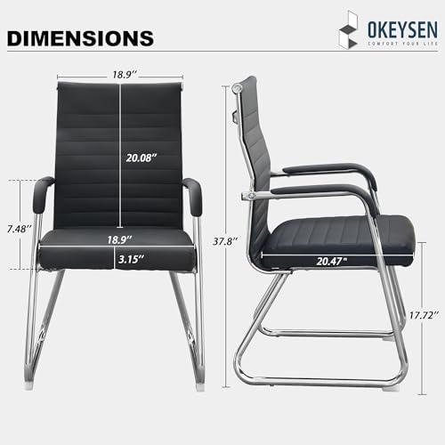 Okeysen Office Guest Chairs Set of 4, Modern Leather Reception Chairs with Mid Back & Sled Base, No-Wheel Desk Chairs for Waiting Room & Conference Room - color: Black Leather/Silver Frame, size: Set of 4
