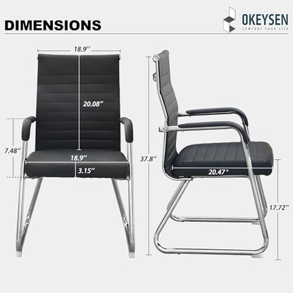Okeysen Office Guest Chairs Set of 4, Modern Leather Reception Chairs with Mid Back & Sled Base, No-Wheel Desk Chairs for Waiting Room & Conference Room - color: Black Leather/Silver Frame, size: Set of 4