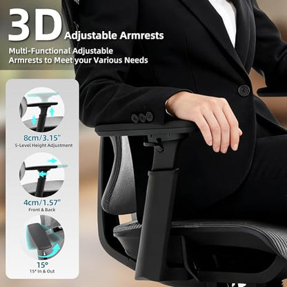 Ergonomic Office Chair with Footrest 4-Level Adjustable Lumbar Suppor - color: Black-deep Gray
