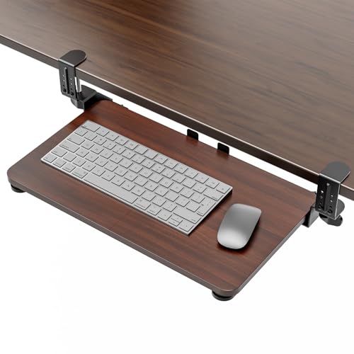 Small Keyboard Tray Under Desk, Pull Out Keyboard & Mouse Tray for Typing | Extra Sturdy Adjustable C Clamp Mount, 20(25.9 Including Clamps) x 11.8 Inch Slide Out Platform Computer Keyboard Drawer - color: Walnut, size: 20" x 11.8" (Small)