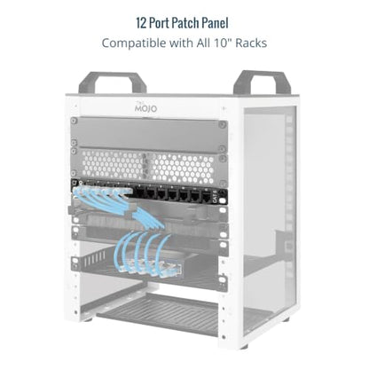 Tecmojo 12-Port Cat6 Patch Panel, 0.5U Rack Mount Modular Panel with Keystone Coupler, for 10" Server Rack & Network Cabinet, Gigabit Ethernet, Black - size: 12-Port Cat6 Patch Panel