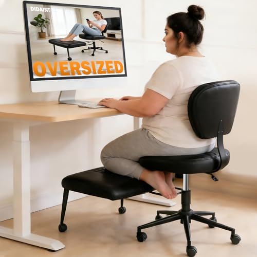 Ergonomic Cross Legged Office Chair with Footrest, 360° Swivel Height Adjustable PU Criss Cross Chair, Wide Seat & Back Support for Home Office, ADHD, Black - color: Black