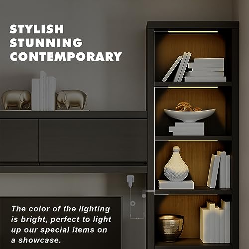 JUSJUBR 4PCS x 12inch Display Cabinet Lights Warm White, Dimmable LED Shelf Lighting with Memory Function, Bookshelf Lighting, LED Lights for Display Case/Pantry/Closet/Safe, 3000K - color: Silver Shell-Warm White 3000K