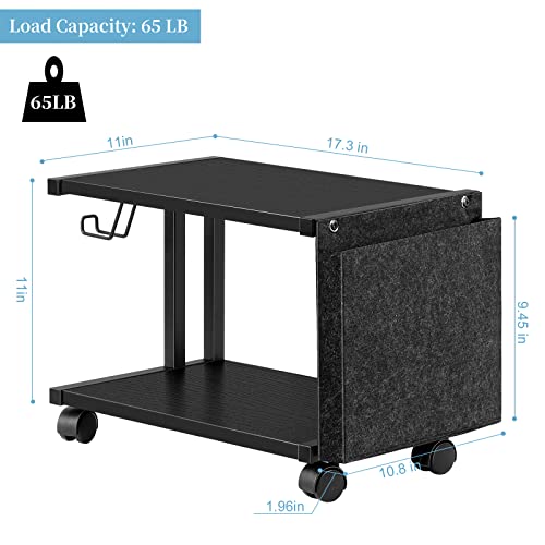 BTY Under Desk Printer Stand Small Printer Table with Storage 2 Tier Printer Cart with Wheels Desktop Printer Stands for Office Home Scanner Printer (Black) - color: Black