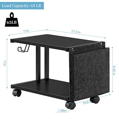 BTY Under Desk Printer Stand Small Printer Table with Storage 2 Tier Printer Cart with Wheels Desktop Printer Stands for Office Home Scanner Printer (Black) - color: Black