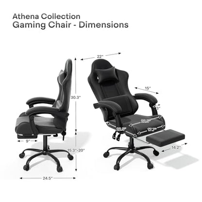 Athena Collection Ergonomic Gaming Chair for Adults, Carbon Fiber Black | Height Adjustable Office Chair Computer Desk Chair with Footrest & Headrest Lumbar Support for Office & Home, 350lbs - color: Carbon Fiber Black