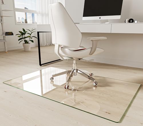 Koonmi Tempered Glass Chair Mat 30"x48" - Premium Office Chair Mat for Hardwood Floors & Low-Pile Carpet with 4 Non-Slip Pads - Thick Scratch-Resistant Surface - size: 30*48