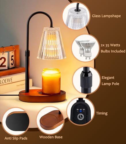 Candle Warmer Lamp with Timer - Electric Candles Wax Warmers Glass Lamps - color: Transparent