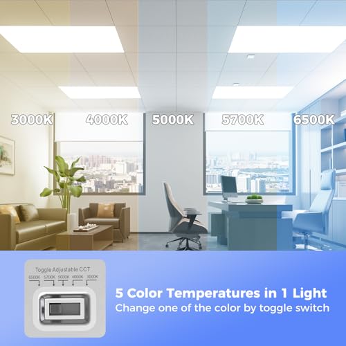 AIKVSXER 12 Pack 2x4 LED Flat Panel Light, Dimmable Recessed Drop Ceiling Light Fixture for Office Kitchen,9100LM,Switchable 5CCT 3000K/4000K/5000K/5700K/6500K, 5 Wattages 30W/40W/50W/60W/70W - size: 2x4-12p