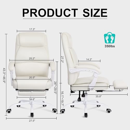Misolant Big and Tall Office Chair with Footrest, High Back Desk Chair with Linkage Armrest, 90-155° Recline Executive Computer Chairs with Adjustable Height for Home - color: Beige White