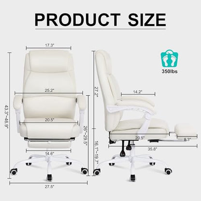 Misolant Big and Tall Office Chair with Footrest, High Back Desk Chair with Linkage Armrest, 90-155° Recline Executive Computer Chairs with Adjustable Height for Home - color: Beige White