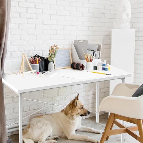 YSSOA Computer Desk Home Office Work Study Writing Modern Simple Table with Headphone Hooks - color: Basic White, size: 32 Inch