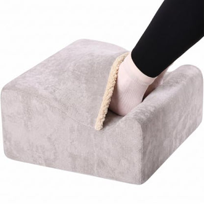 Under Desk Foot Rest with Warm Feet Pocket – Ergonomic Office Footstool, Memory Foam, Washable Cover, Non-Slip Bottom, for Heel & Leg Support, Back Pain Relief (Grey+)