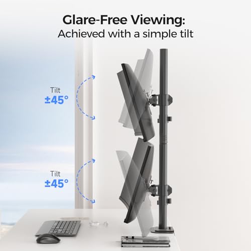 Suptek Dual LED LCD Monitor Stand up Desk Mount for 2 / Two Screens up to 32 inch Extra Tall 31.5" Pole Heavy Duty Fully Adjustable Stand Vertical Array (MD6802) - size: Dual Monitor Mount, style: Desk clamp