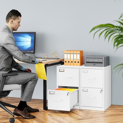 2 Drawer File Cabinet with Lock,Narrow Vertical Filing Cabinet,Under Desk File Cabinets,White Metal File Cabinets for Home Office,Fit Letter/A4/Legal Size File,Easy Assembly - color: White, style: 2 Drawer