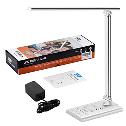 AFROG 5th Gen Multifunctional LED Desk Lamp with 10W Fast Wireless Charger, USB Charging Port,1800Lux Super Bright,5 Lighting Mode,7 Brightness, Touch Control, Auto Timer, 15W Office Table Lamp - color: White 5.0 Pro
