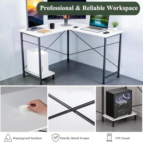 L Shaped Desk Computer Desk, 50inch White Gaming Desk with CPU Stand - color: Classic White