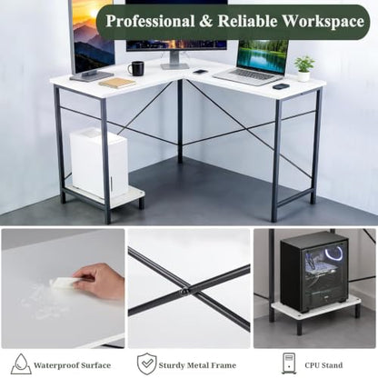 L Shaped Desk Computer Desk, 50inch White Gaming Desk with CPU Stand - color: Classic White