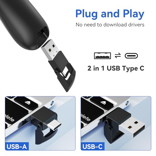 (2 Units) Presentation Clicker PowerPoint Presenter Remote: Laser Pointer Project Power Point PPT Clicker for Mac Laptop Office, Wireless Computer Clickers Slideshow Google Slide Advancer | 2‑in‑1 USB/Type C Receiver, Google Slide Advancer & Red Laser, Co