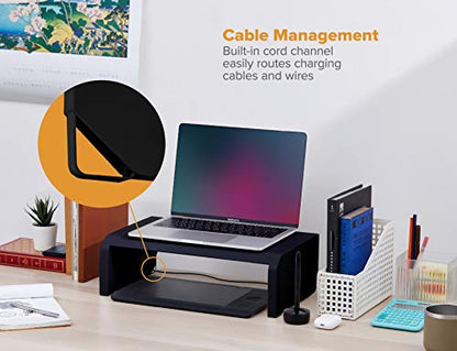 Bostitch Office Konnect Adjustable Monitor Stand Riser, 4 Height Adjustments, Built-In Cable Management, Rubber Feet - Black - color: Black, style: Laptop Stand