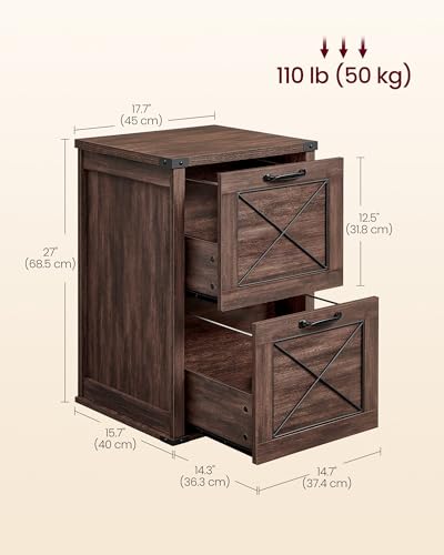 VASAGLE File Cabinet, Filing Cabinet with 2 File Drawers, Printer Stand, Fit A4, Letter Size, Hanging File Folders, Modern Farmhouse Style, for Home Office, Maroon Brown UOFC048K01 - color: Maroon Brown, style: 2 Drawers