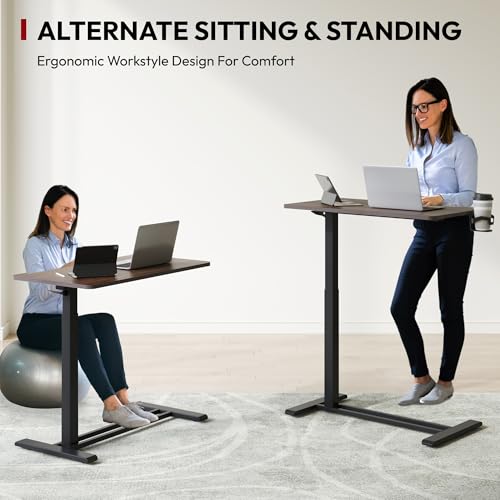 SANODESK 32'' Mobile Standing Desk with Hidden Wheels,Pneumatic Laptop Desk | Computer Cart Movable Height Adjustable Table Small Sit Stand Desk for Home Office Hospital Use,31.5"W x 17.7"D,Black Walnut - color: Black Walnut, size: 32x18