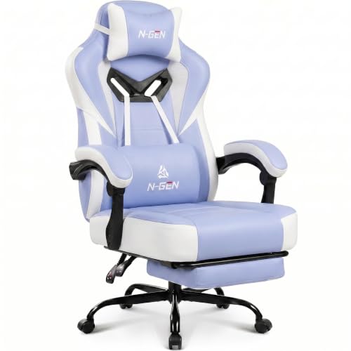 N-GEN GAMING Video Gaming Chair Big and Tall Office Computer Desk Chairs with Ergonomic Lumbar Support High Back Recliner and Footrest for Adults (Purple) - color: Purple