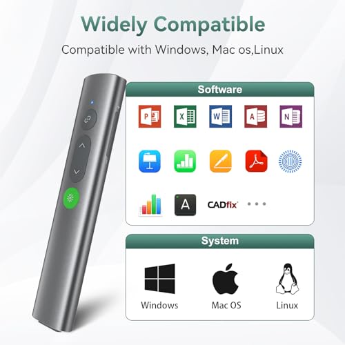 Wireless Presentation Clicker PowerPoint Remote: USB C A Presenter PPT Power Point Google Slide Advancer with Green Laser Pointer Smart Board Clicker for Computer Laptop Mac Projector Office Classroom - style: Metal & Green Laser