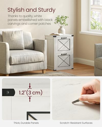 VASAGLE File Cabinet, Filing Cabinet with 2 File Drawers, Printer Stand, Fit A4, Letter Size, Hanging File Folders, Modern Farmhouse Style, for Home Office, Rustic White UOFC048T73 - color: Rustic White, style: 2 Drawers