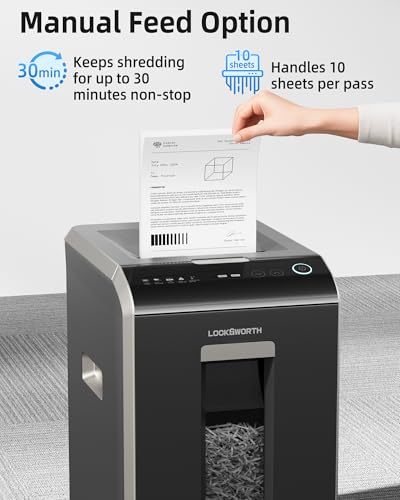Locksworth 200-Sheet Micro Cut Shredder for Home Office, 8.5 Gallons Bin P-5 High Security Shredders for Paper, CD, Credit Card, Staple, Clip, Heavy Duty Commercial Paper Shredder with Casters - size: 200-Sheet