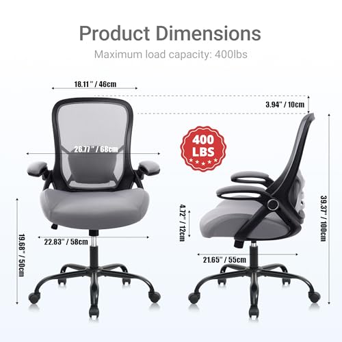 HYLONE Office Chair Big and Tall 400lbs Desk Chair | 5" Thickened Seat, Breathable Mesh Backrest, Ergonomic Lumbar Support, Home and Office - color: Black Frame & Grey