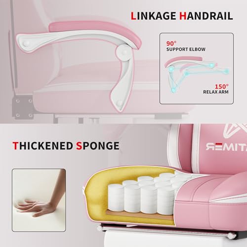 Gamtimer Gaming Chair with Footrest, Ergonomic Computer Chair, PU Breathable Material with Headrest and Lumbar Support, Suitable for Silla Gamer and Adults(Pink) - color: Pink