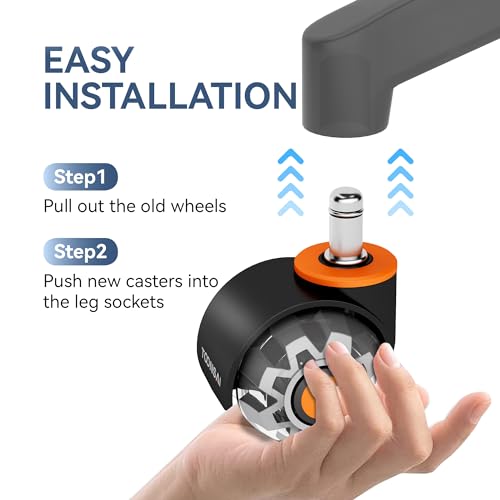 2 Inch Replacement Office Chair Wheels for IKEA Chair, Computer Gaming Castor for Carpet, Stem 3/8-7/8, Set of 5 for Furniture Hardwood Hard Floors Chair Caster Tile Smooth Safe Quiet Rolling,(Orange) - style: Fit 1KEA ( CLR & Orange- 2 in)