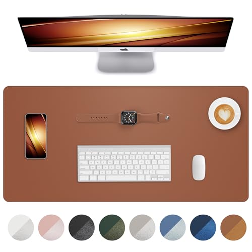 Leather Desk Pad Protector, Mouse Pad, Office Desk Mat, Non-Slip PU Leather Desk Blotter, Laptop Desk Pad, Waterproof Desk Writing Pad for Office and Home (Brown, 31.5" x 15.7") - color: Brown, size: 31.5" x 15.7"