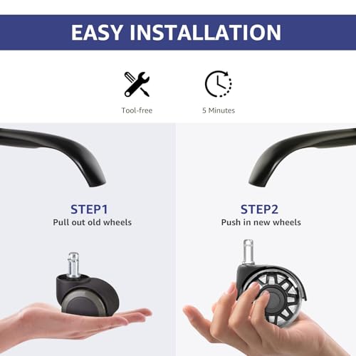 Mastery Mart Office Chair Wheels Replacement Set of 5, Smooth & Quiet Rubber Caster Wheels, Universal 11x22mm Stem, Safe for Hardwood, Tile and Laminate Floors, Heavy Duty 700 lb Capacity, Gray - style: 2 inch-Black