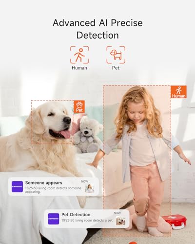4MP Camera for Home Security, Free 32GB SD Card, Non-Subscription AI Human/Pet/Crying Detection, 2.5K Dog Cat Pet Camera with Phone APP, 360° Coverage, 2-Way Talk, IR Night Vision, 2.4G WiFi - style: 2.5K Camera with 32GB Card